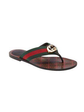 Gucci Kika Interlocking GG Emblem Web Flip Flop Thong Sandals 39.5 US 9 9.5